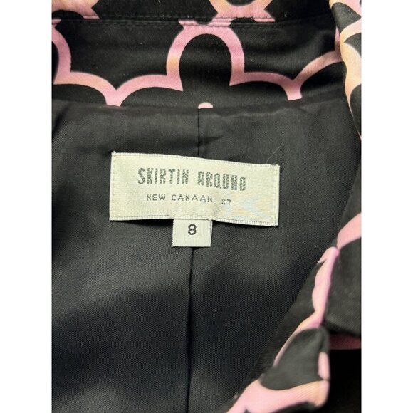 Skirtin Around Jacket Black Pink Floral Print Long Sleeves Pockets Cotton Size 8 - Picture 9 of 11